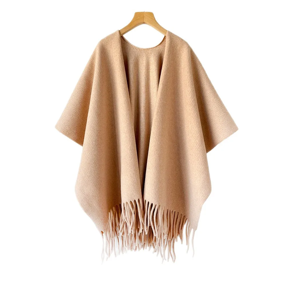 Woven Scarf Blanket - Zimowy szal-peleryna damska, gruba, ciepła, z